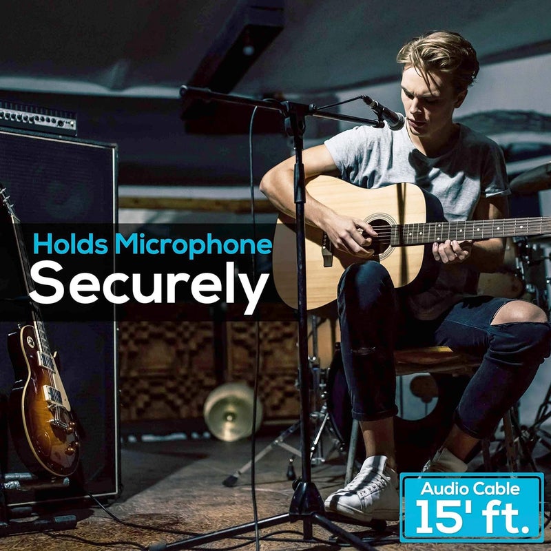 Pyle ميكروفون ديناميكي وحامل ثلاثي القوائم - قابل للتعديل من 2.6' إلى 5.1' قدم وذراع ميكروفون تلسكوبي بطول 7.48'' بوصة مع فلتر صوتي - يتضمن كابل XLR بطول 15' قدم PMKSM20 - Image 3