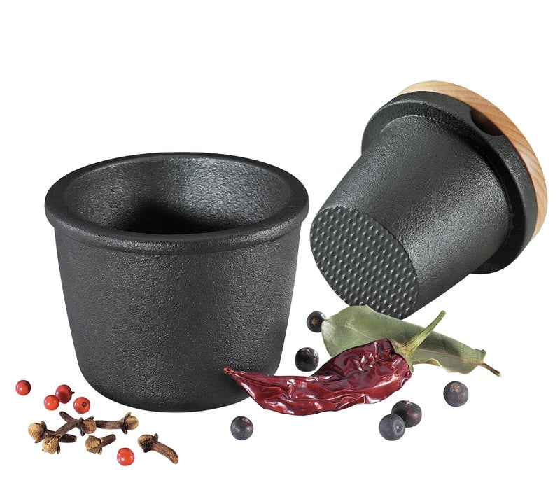 Zassenhaus Zassenhaus Cast Iron Spice Grinder Set with Beech Wood Lid Spice Mill Herb and Seed Grinder 3 Inches Black 
