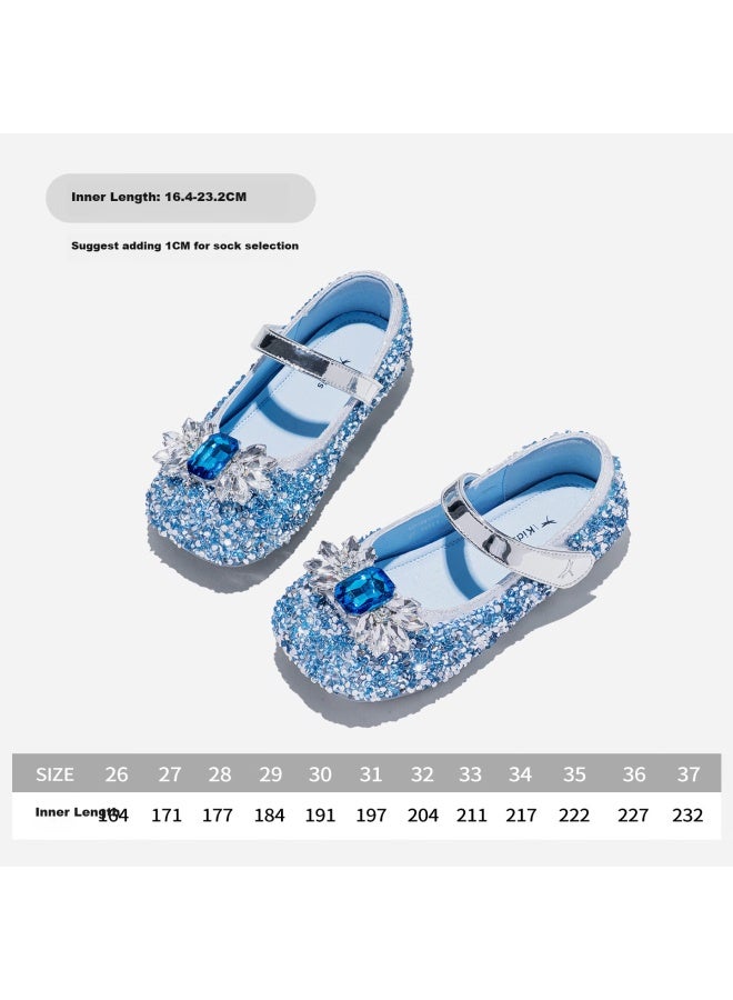 Red Dragonfly Girls' Shoes, Spring And Summer Crystal Elsa Princess Shoes, Soft-soled Girls' Performance Children's Leather Shoes, Q53bd042, Blue, Size 30 - Image 3