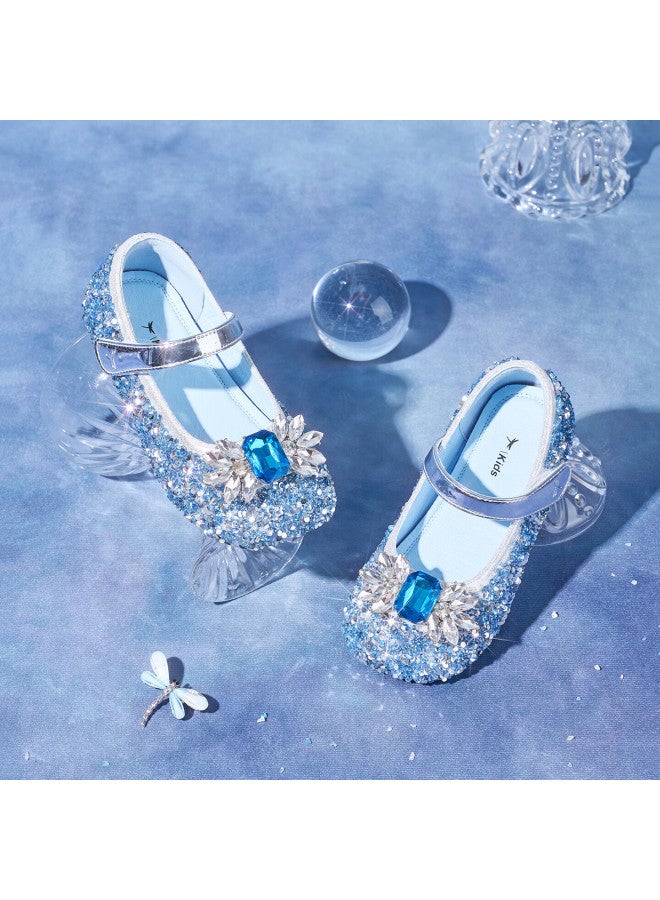 Red Dragonfly Girls' Shoes, Spring And Summer Crystal Elsa Princess Shoes, Soft-soled Girls' Performance Children's Leather Shoes, Q53bd042, Blue, Size 30 - Image 2