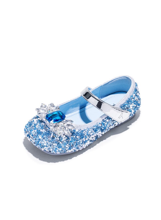 Red Dragonfly Girls' Shoes, Spring And Summer Crystal Elsa Princess Shoes, Soft-soled Girls' Performance Children's Leather Shoes, Q53bd042, Blue, Size 30 - Image 1