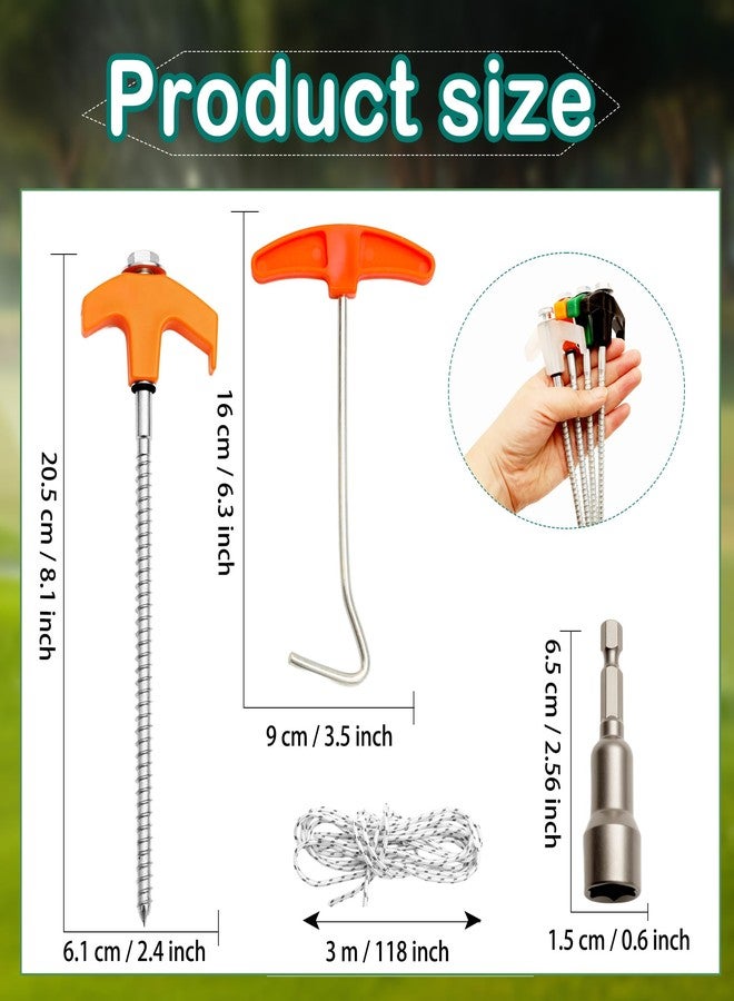 Swakuta 22 Pcs Screw in Tent Stakes Heavy Duty Kit Include 16 8 Inch Ground Anchor Tent Pegs 4x9.8ft Rope 1 Hex Head Driver 1 Stopper T Pull Hook for Backyards, Canopy, Garden and Outdoor Camping - Image 2