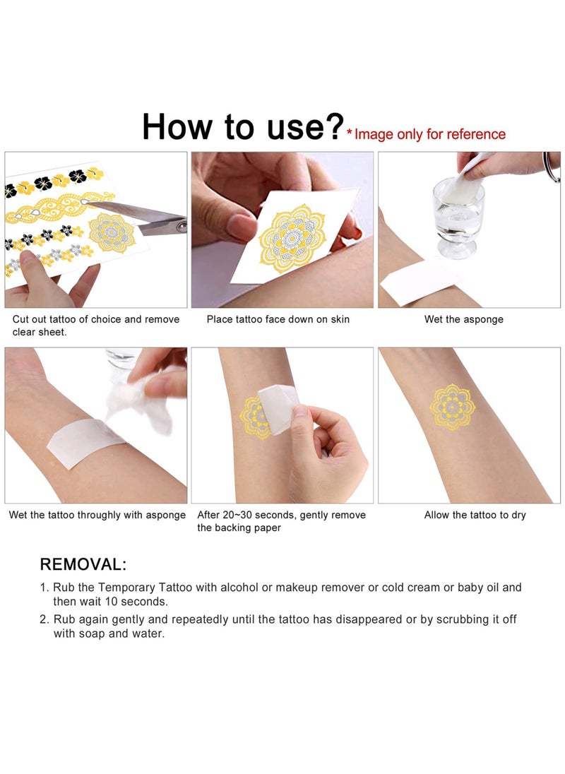 SYOSI Metallic Temporary Tattoos For Girls and Women, Gold Sliver Glitter Design Fake Tattoo, (12 Sheets)  - Image 4