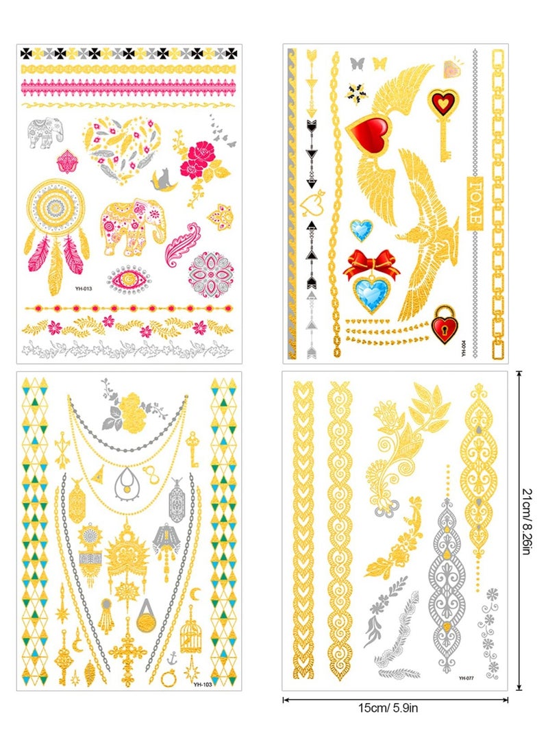 SYOSI Metallic Temporary Tattoos For Girls and Women, Gold Sliver Glitter Design Fake Tattoo, (12 Sheets)  - Image 3
