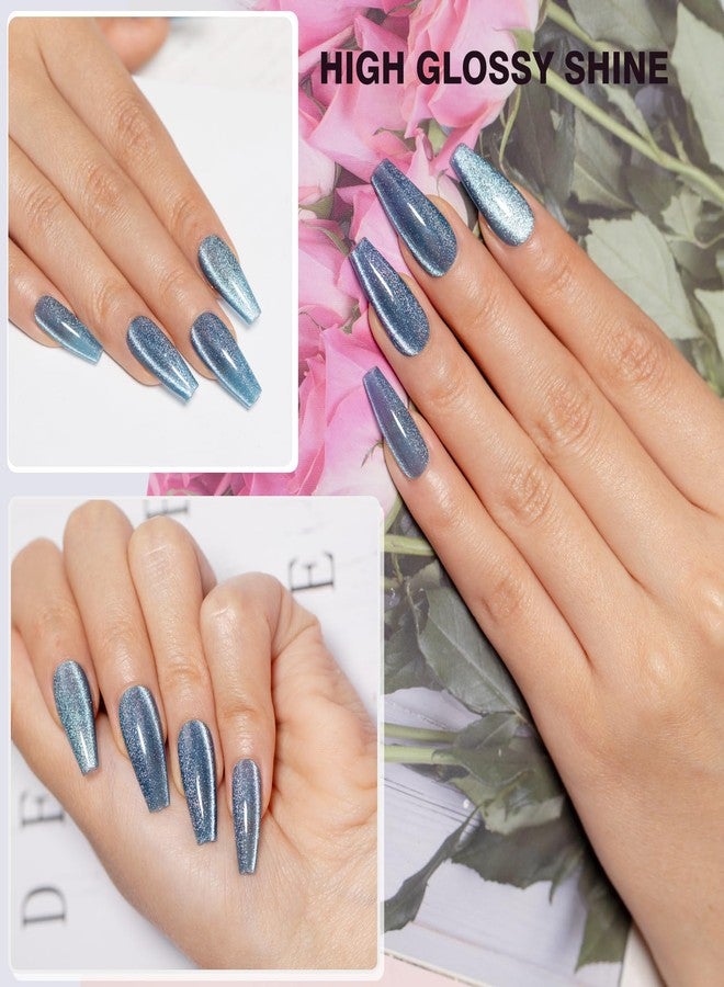 Mobray Dark Blue Cat Eye Gel Polish 15ml UV Moonlight Cats Eye Glitter Nail Polish with Magnet, Long Lasting Magnetic Cateye Translucent Nail Gel for Women Nart Art Design, EY39 - Image 3
