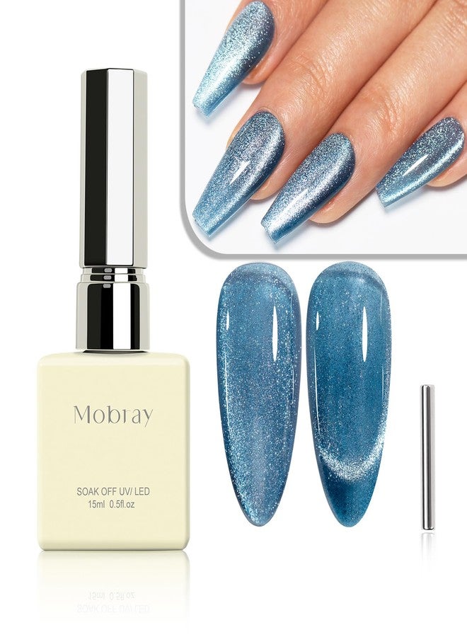 Mobray Dark Blue Cat Eye Gel Polish 15ml UV Moonlight Cats Eye Glitter Nail Polish with Magnet, Long Lasting Magnetic Cateye Translucent Nail Gel for Women Nart Art Design, EY39 - Image 1