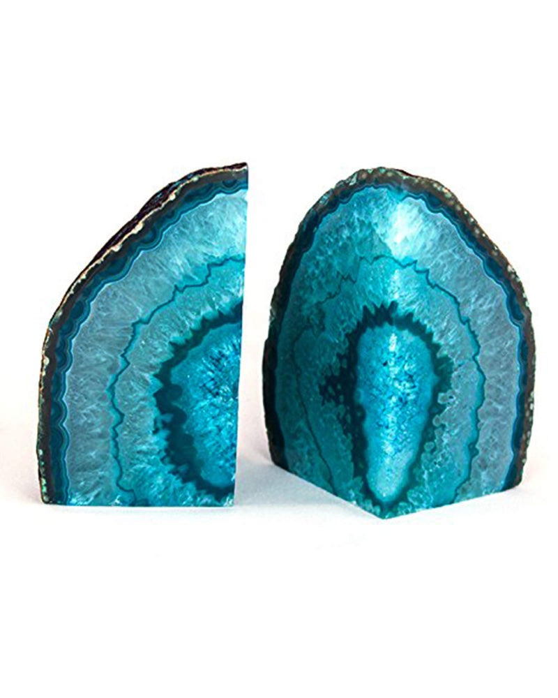 Amoystone Unique Bookends Teal Agate Geode Ends 2-3 Lbs Natural Crystal Booksholder Sujetalibros With Rubber Bumpers  For Small Books Kitchen Cookbooks - Image 1