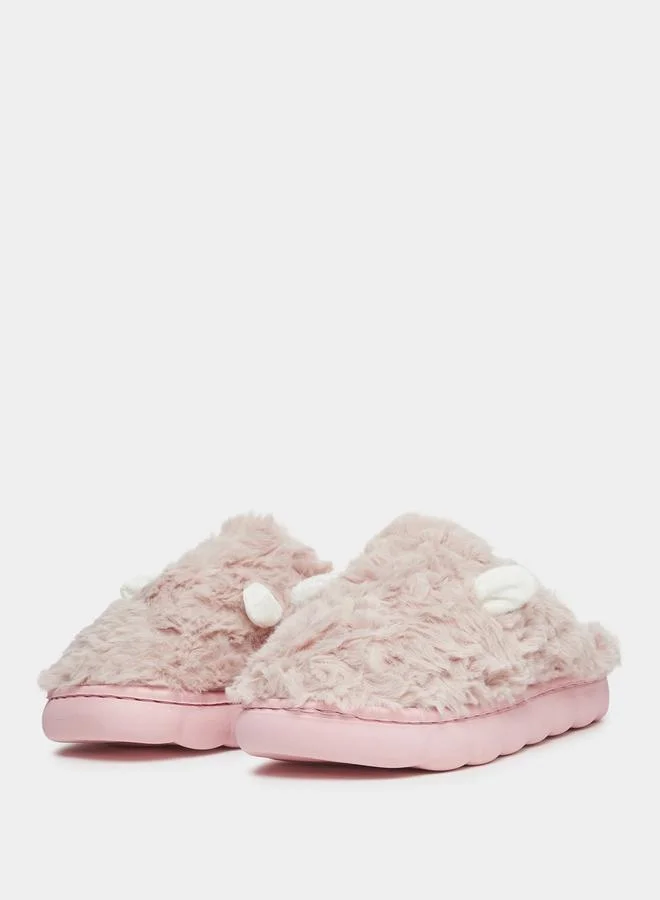 Take Two Solid Plush Sheep Ear Detail Bedroom Slippers