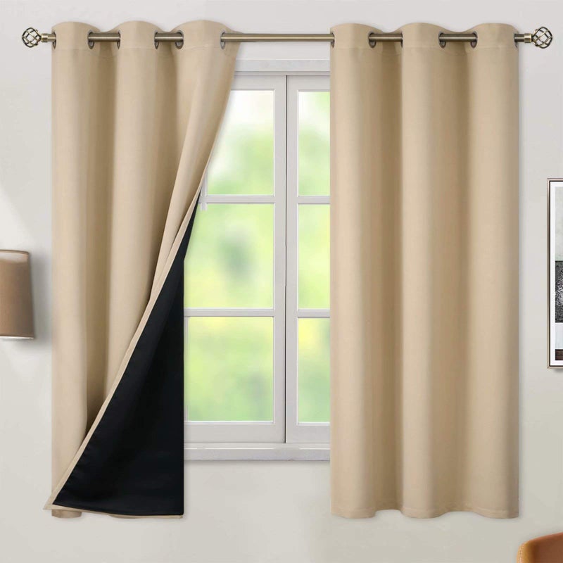 BGment Beige Blackout Curtains for Bedroom  Black Out Curtains 63 Inch Long Thermal Insulated Grommet Total Room Darkening Window Drapes for Living Room 2 Panels 42 x 63 Inch