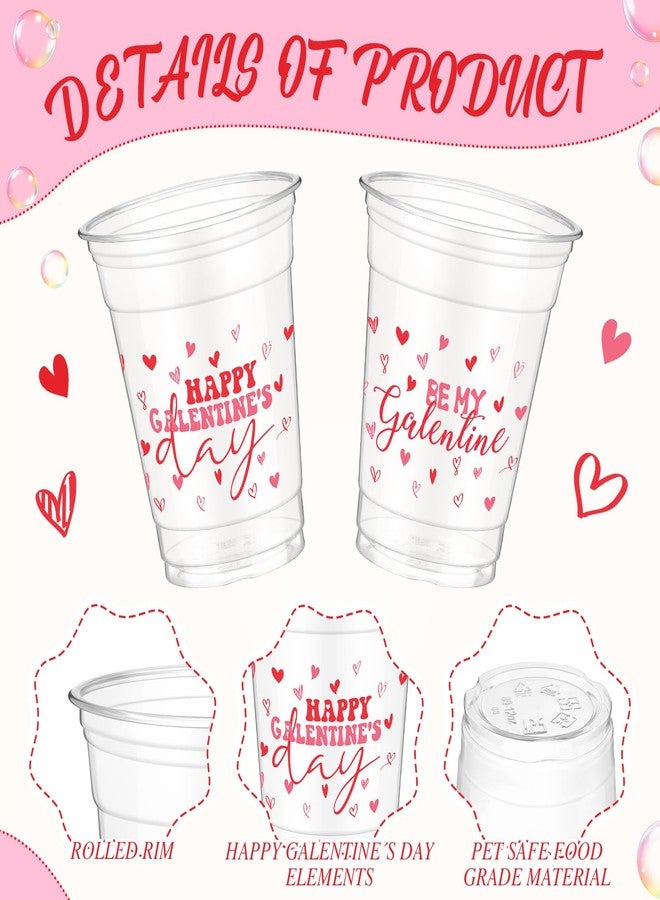 Mimorou 50 Pcs Galentine's Party Plastic Cup 12 oz Pink Heart Happy Galentine's Day Be My Galentine Thick Clear Cup Table Decorations Party Favor - Image 2