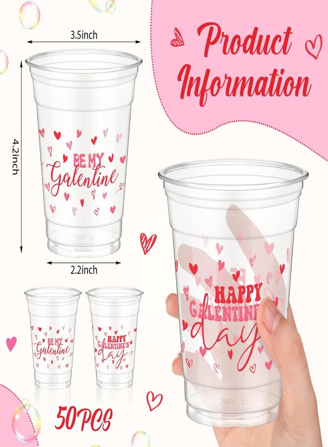 Mimorou 50 Pcs Galentine's Party Plastic Cup 12 oz Pink Heart Happy Galentine's Day Be My Galentine Thick Clear Cup Table Decorations Party Favor - Image 3