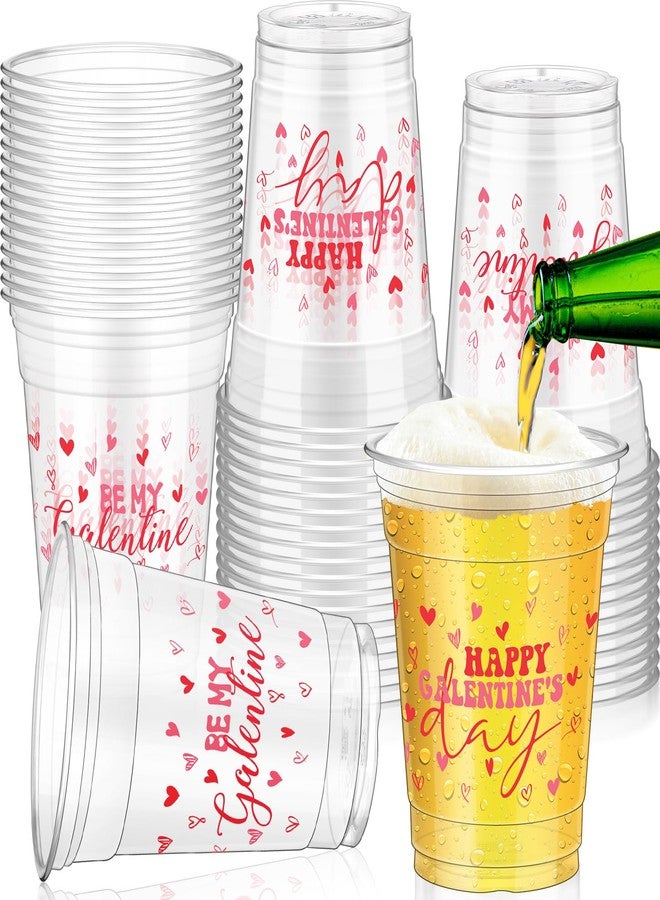 Mimorou 50 Pcs Galentine's Party Plastic Cup 12 oz Pink Heart Happy Galentine's Day Be My Galentine Thick Clear Cup Table Decorations Party Favor - Image 1