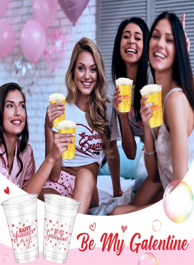 Mimorou 50 Pcs Galentine's Party Plastic Cup 12 oz Pink Heart Happy Galentine's Day Be My Galentine Thick Clear Cup Table Decorations Party Favor - Image 4