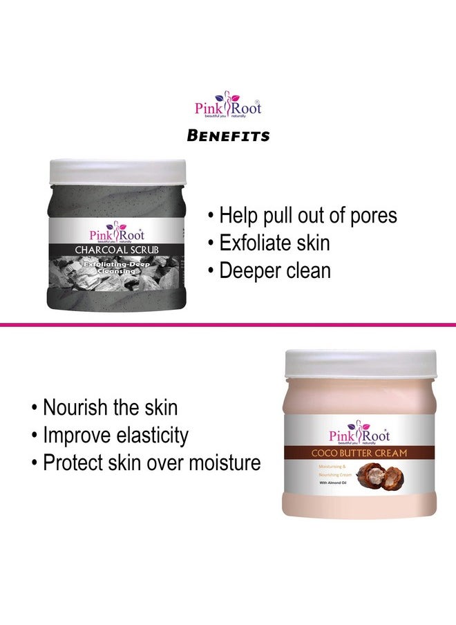 Pink Root - Pink Root Charcoal Scrub 500gm with Cocoa Butter Cream 500gm - Image 1