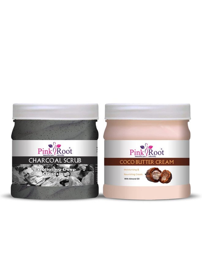 Pink Root - Pink Root Charcoal Scrub 500gm with Cocoa Butter Cream 500gm - Image 1