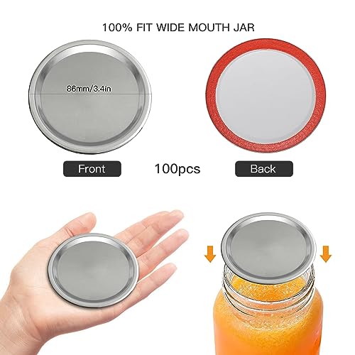 SKYBD 100-Count, WIDE Mouth Canning Lids for Ball, Kerr Jars - Split-Type Metal Mason Jar Lids for Canning - Food Grade Material, 100% Fit & Airtight for Wide Mouth Jars (86mm) - Image 5