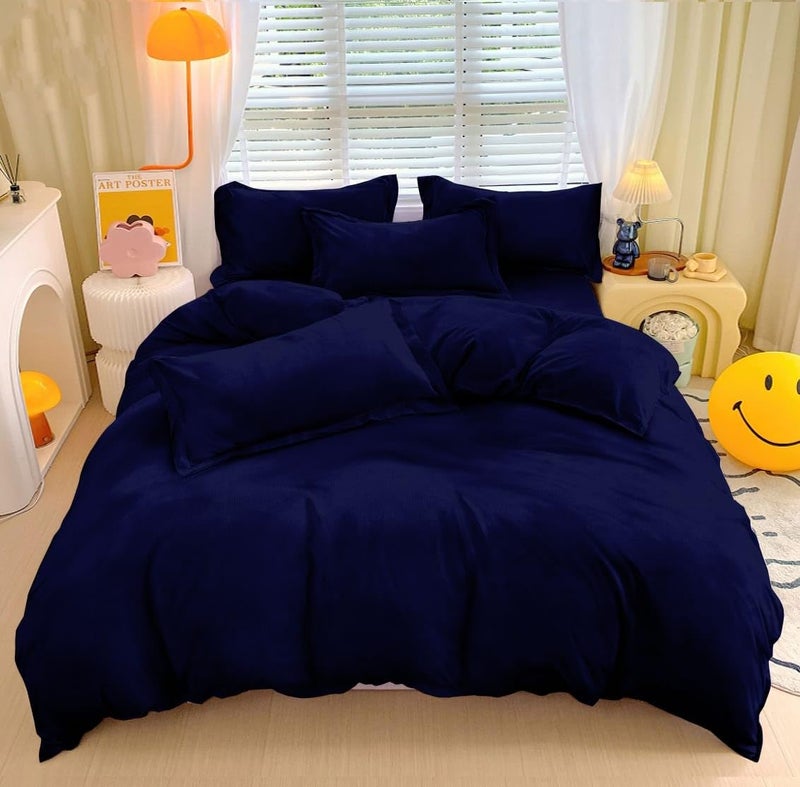 MORADO 190 GSM Flannel Super Soft Warm Single Bed Quilt Cover/Duvet Cover/Rajai Cover/Blanket Cover for Winters with Zipper - 60x90 Inches, Navy Blue - Image 2