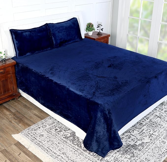 MORADO 190 GSM Flannel Super Soft Warm Single Bed Quilt Cover/Duvet Cover/Rajai Cover/Blanket Cover for Winters with Zipper - 60x90 Inches, Navy Blue - Image 3