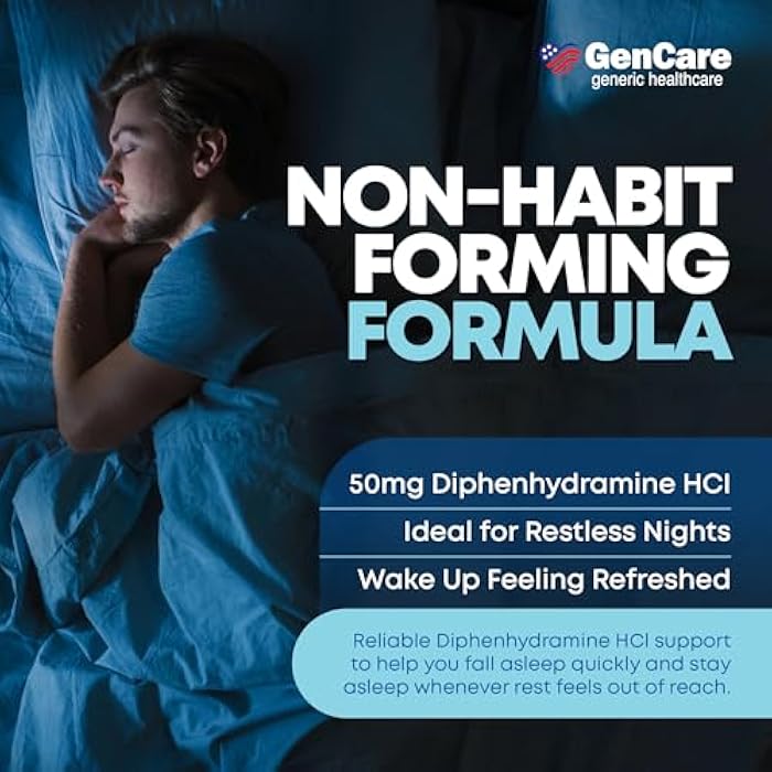 GenCare Maximum Strength Nighttime Sleep Aid Supplement for Adults Deep Sleep Pills with Diphenhydramine HCl 50mg to Fall Asleep Faster- Strong Non-Habit Forming PM Sleeping Relief [96 Softgels] - Image 3
