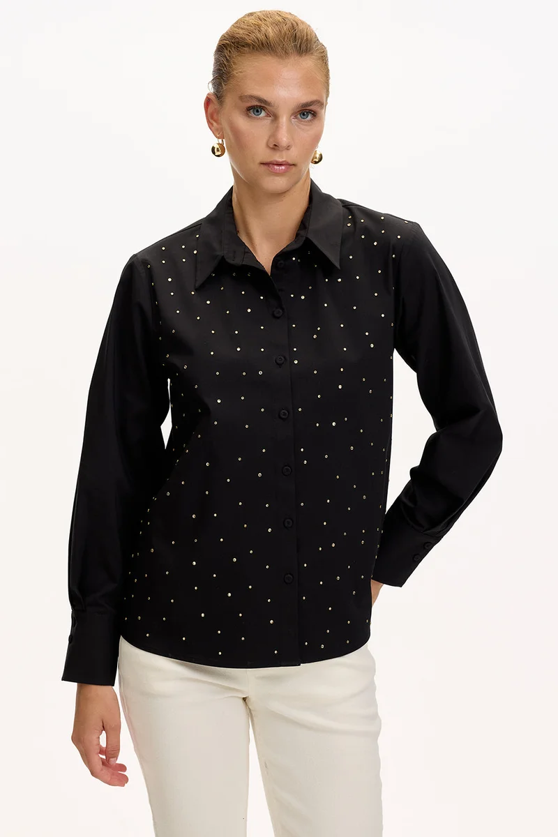 Exquise Long-sleeved regular shirt with stone detail