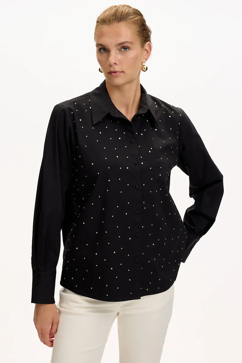 Exquise Long-sleeved regular shirt with stone detail