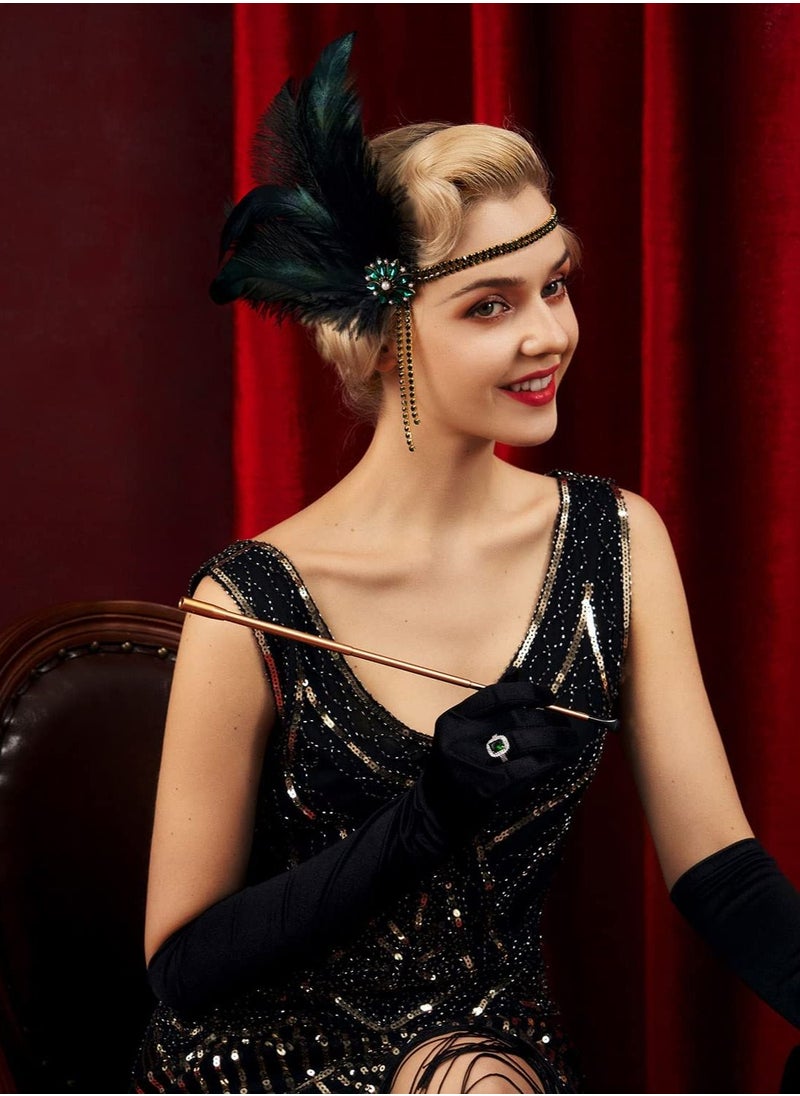 SYOSI - 1920s Headpiece Flapper Headband Rhinestone Pearl Feather Hair Band Great Gatsby Headpiece Accessoreis for Women - Image 1