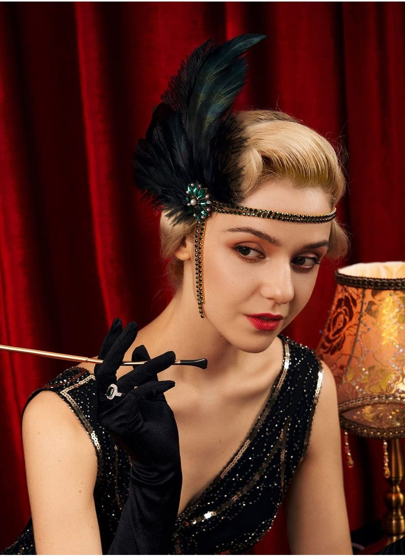 SYOSI - 1920s Headpiece Flapper Headband Rhinestone Pearl Feather Hair Band Great Gatsby Headpiece Accessoreis for Women - Image 1