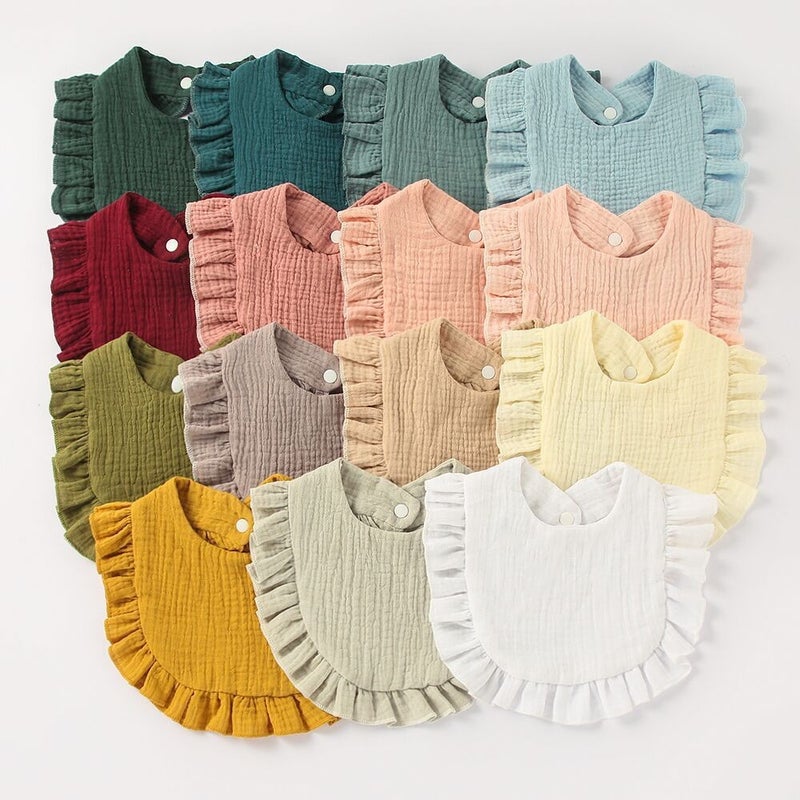 New Baby Saliva Towel Ruffled Children Baby Cotton Gauze Lace Bib Bib Saliva Pocket - Image 3