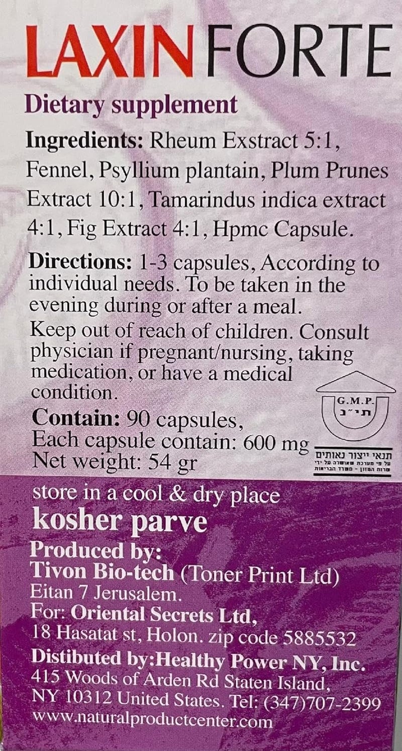 Laxin Forte Regular Bowel Movement 90 Capsules Kosher - Image 3