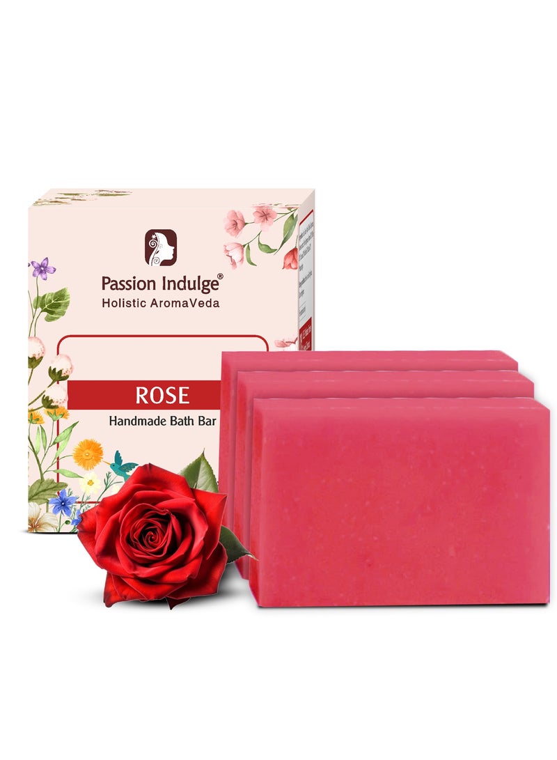 Passion Indulge Rose Handmade Bath Bar – Natural Essential Oil Bath Bars for Nourishing & Radiant Skin | Suitable for All Skin Types – Each 100g – Pack of 3 - Image 1