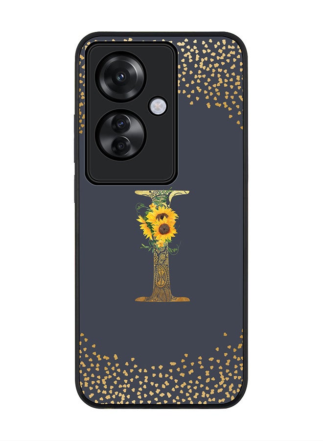 Stylizedd Rugged Black edge case for Oppo Reno11 F / Oppo F25 Pro 5G, Slim fit Soft Cover - Custom Monogram Initial Letter Floral Pattern Alphabet - I (Grey) - Image 1