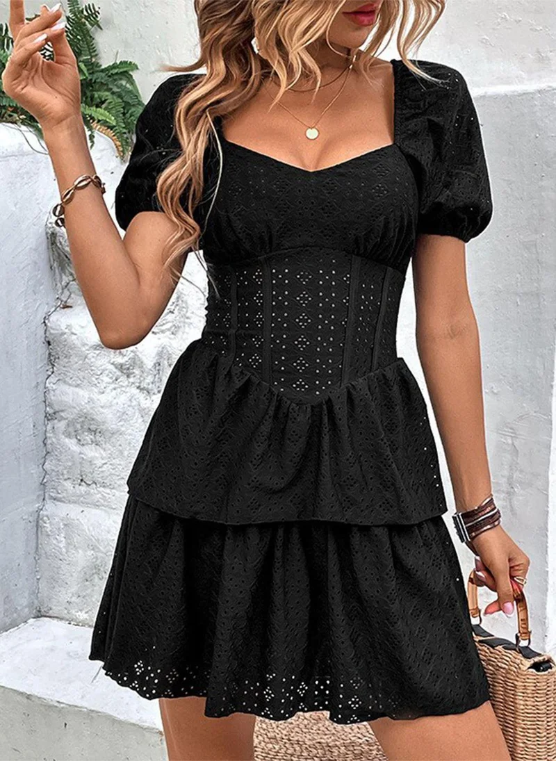 YUNIQEE Black Solid Empire Dress