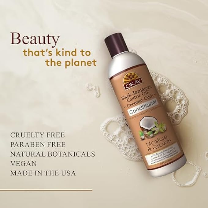 OKAY | BLACK JAMAICAN CASTOR OIL COCONUT CURLS CONDITIONER | FOR ALL HAIR TYPES & TEXTURES | CONDITION, STRENGTHEN & REGROW HAIR | WITH ARGAN OIL | FREE OF PARABEN, SILICONE, SULFATE | 12 OZ - Image 3