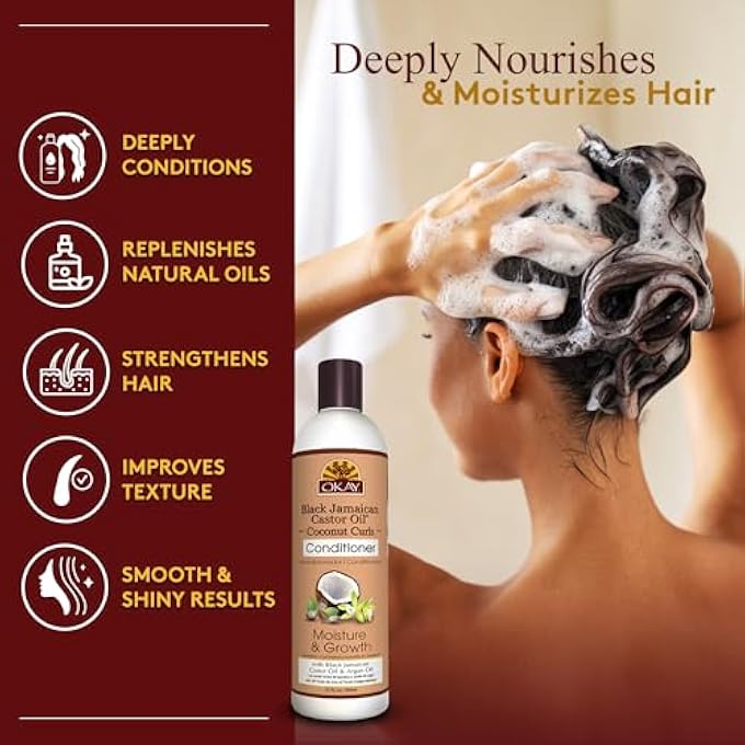 OKAY | BLACK JAMAICAN CASTOR OIL COCONUT CURLS CONDITIONER | FOR ALL HAIR TYPES & TEXTURES | CONDITION, STRENGTHEN & REGROW HAIR | WITH ARGAN OIL | FREE OF PARABEN, SILICONE, SULFATE | 12 OZ - Image 2