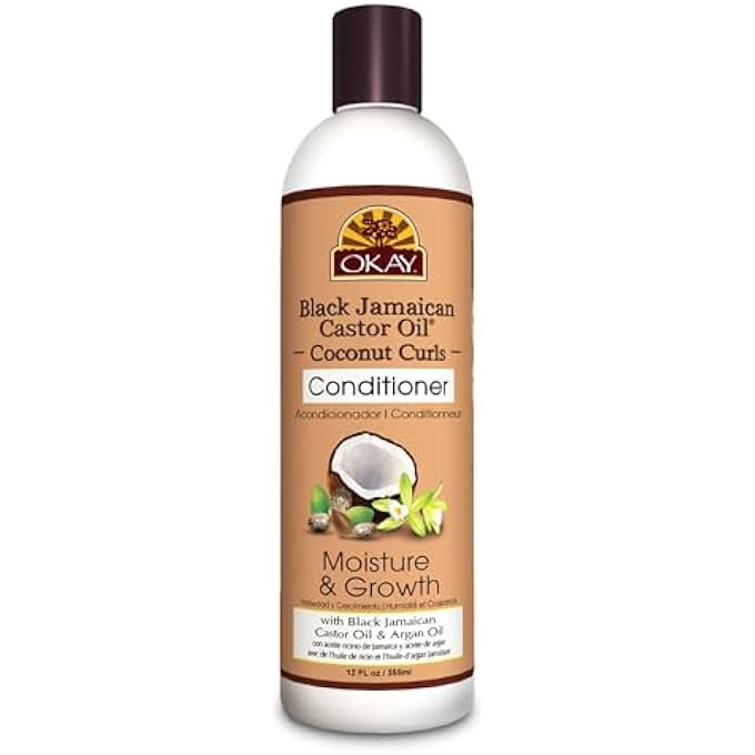 OKAY | BLACK JAMAICAN CASTOR OIL COCONUT CURLS CONDITIONER | FOR ALL HAIR TYPES & TEXTURES | CONDITION, STRENGTHEN & REGROW HAIR | WITH ARGAN OIL | FREE OF PARABEN, SILICONE, SULFATE | 12 OZ - Image 1