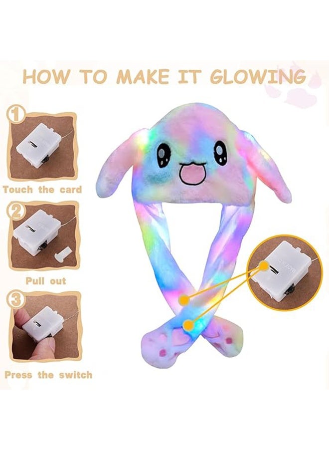 اتش واي قبعة أرنب محشوة LED متوهجة ومتحركة، قبعة أرنب مضحكة متوهجة وأذنين متحركتين للنساء والفتيات، قبعة لحفلات الكوسبلاي والعطلات - Image 3