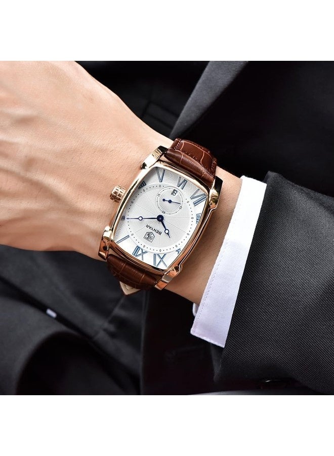 BENYAR Mens Luxury Rectangle Analog Quartz Watch – Waterproof Date Display Leather Strap Wristwatch for Casual, Formal Business Wear – 5114 - Image 3