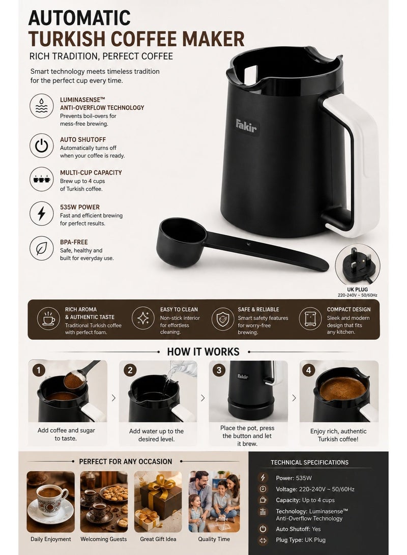 Fakir Turkish Coffee Maker 535W - Automatic Arabic Mocha Coffee & Milk Warmer with Pot, Multi-Cup Capacity, Auto Shutoff, Overheat Protection & Easy Cleaning for Home, Office & Gatherings - Image 2