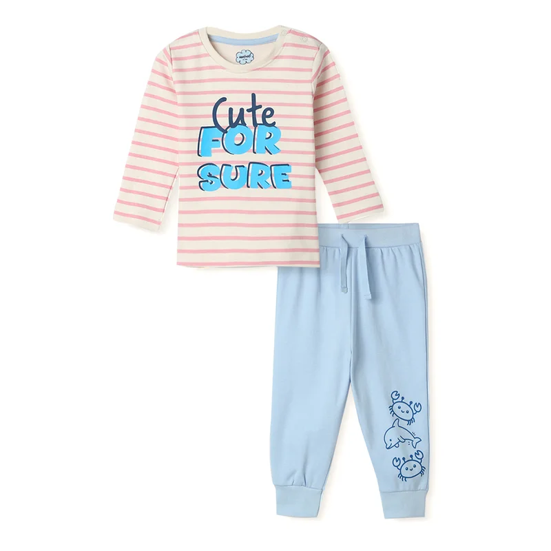 نوتيناتي طقم تي شيرت وبنطلون رياضي قطني مخطط ومطبوع برسومات للأطفال الرضع من نوتيناتى