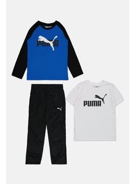 Kids Boy 3 Pc Brand Logo Tee And Pants Set, Blue