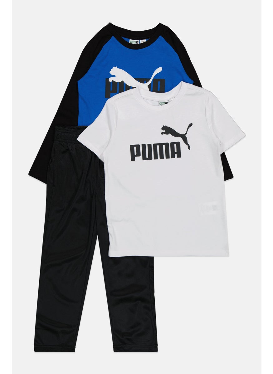 PUMA - Kids Boy 3 Pc Brand Logo Tee And Pants Set, Blue - Image 1