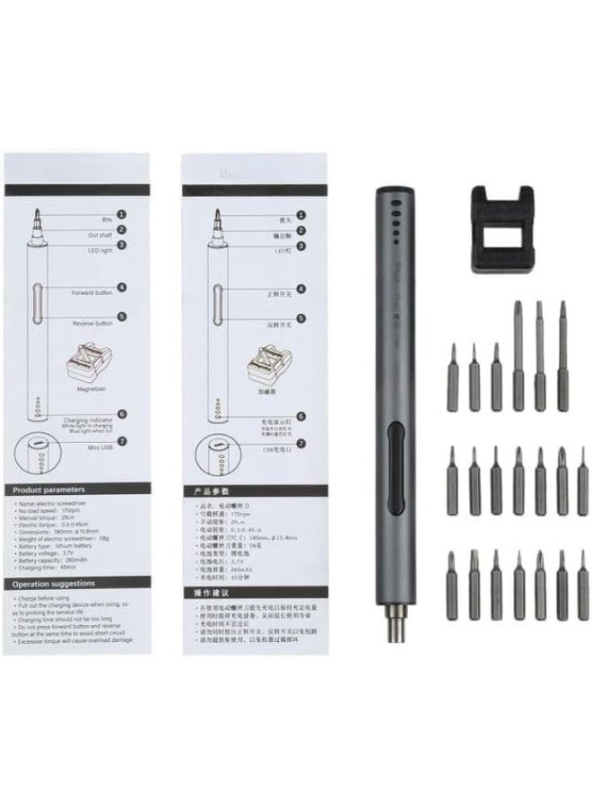 Mini Electric Screwdriver Set, 20-in-1 Cordless Rechargeable Precision Screwdriver with 20 Magnetic Bits, LED Light for Electronics and Device Repair - Image 4