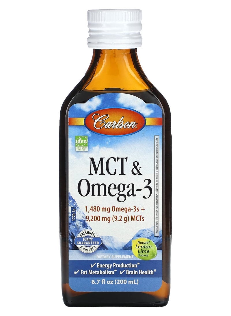 Carlson MCT & Omega-3, Natural Lemon Lime,  6.7 fl oz (200 ml) - Image 1