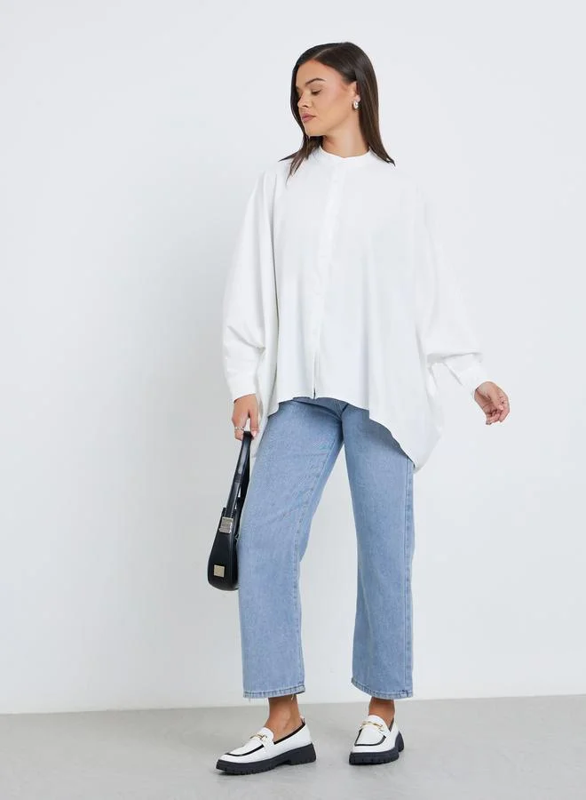 ستايلي بلوزة بأكمام وطواطية وياقة ماندارين