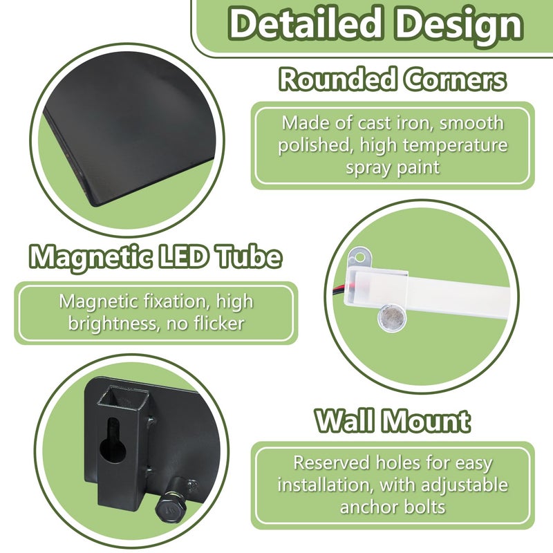 jvsufuik رف عرض عائم jvsufuik مع أضواء LED، رفوف عائمة معدنية مثبتة على الحائط، رفوف كتب مبتكرة معلقة على الحائط مع إضاءة للغرفة والحمام (أسود، 60 سم) - Image 5