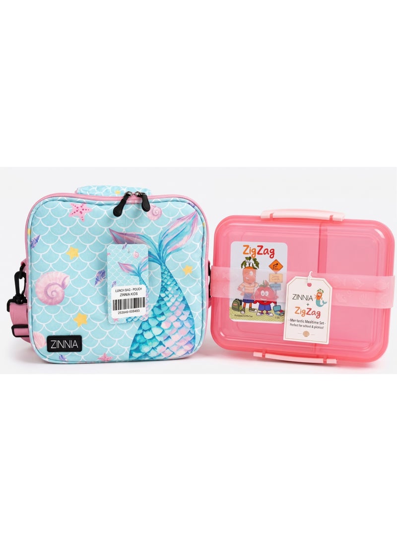 Zinnia Zigzag lunch set (Mermaid Design lunch bag + The Pink 1.65L lunch box)