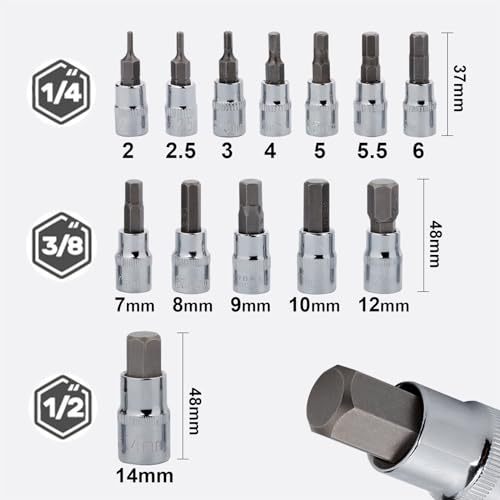 Qnkaa Hex Bit Socket Set Premium S2 Alloy Steel | 13-Piece Metric 2mm - 14mm Allen Socket Kit - Image 3