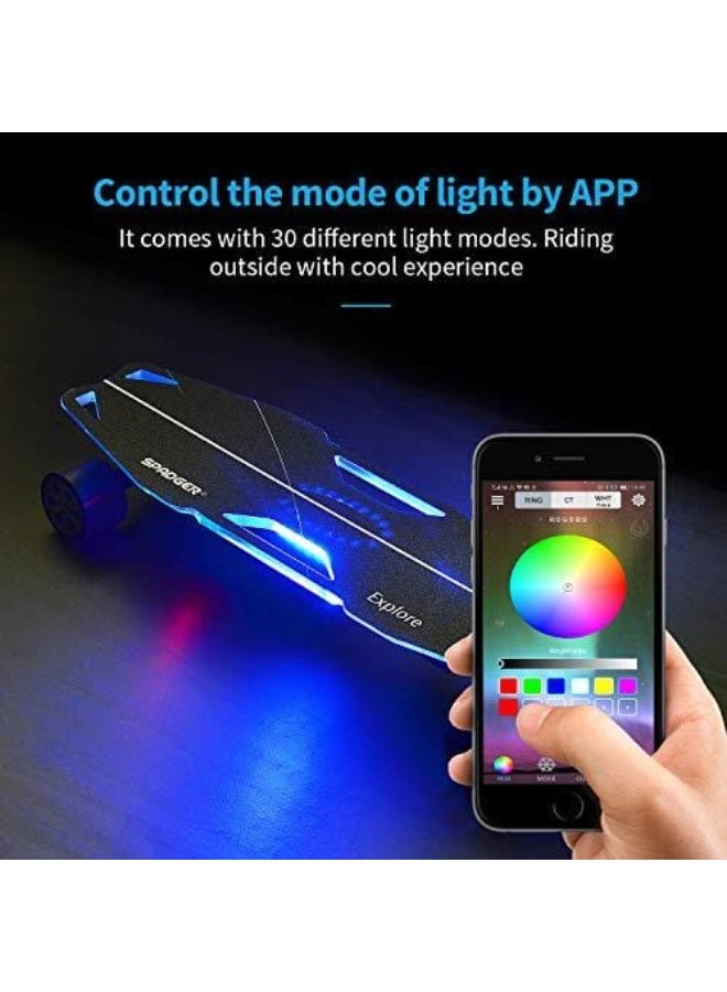 Spadger Electric Skateboard, D5X Plus 35’’ Portable Longboard Skateboard, 37 KMh 900W Dual Motor, 20 KM Range, Load up to 120KG, with Wireless Remote Control & APP Control Built-in LED Lights - Image 2