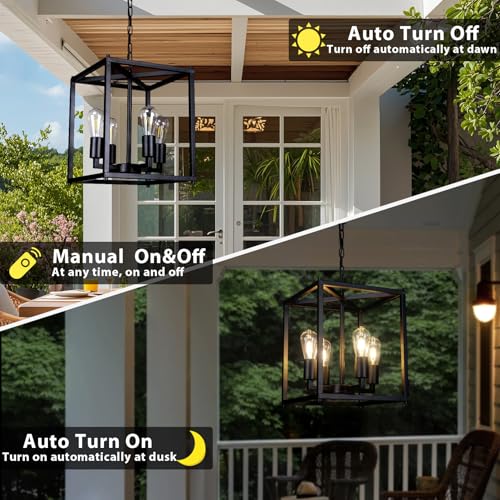 ALL FORTUNE Solar Chandelier Outdoor, 14" Farmhouse Waterproof Dimmable Hanging Pendant Lights for Gazebo, Pergola, Canopy Decor - Image 4