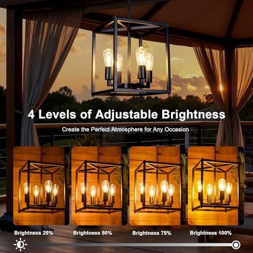 ALL FORTUNE Solar Chandelier Outdoor, 14" Farmhouse Waterproof Dimmable Hanging Pendant Lights for Gazebo, Pergola, Canopy Decor - Image 3
